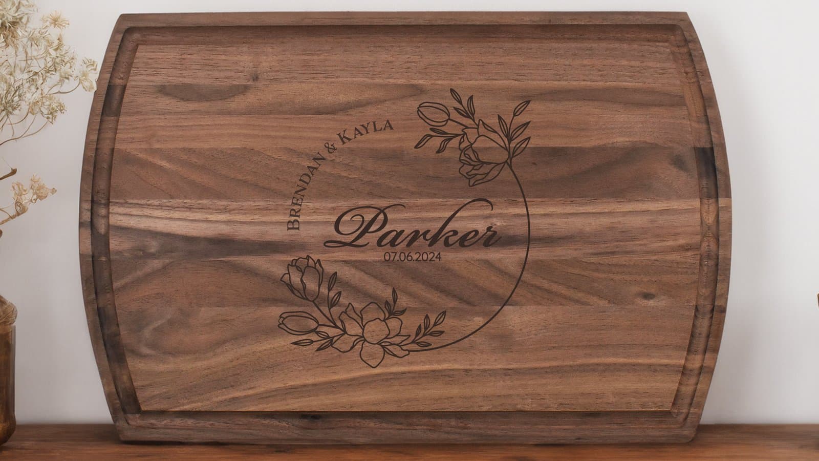 Floral Ring One Personalized Cutting Board