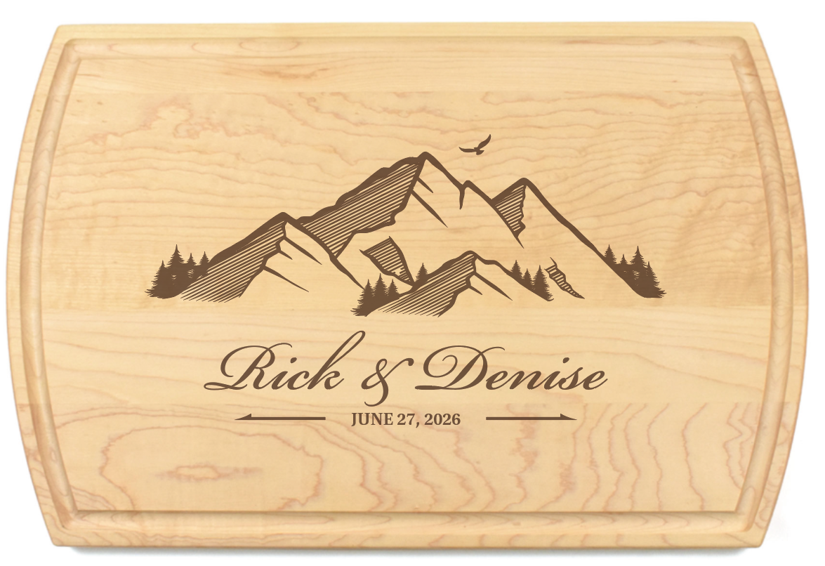Mountain Landscape Personalized Cutting Board 3 Maple Wood Cutting Board Engraved with Mountain scape and personalized message