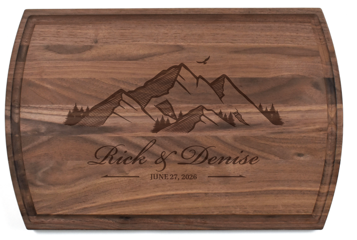 Mountain Landscape Personalized Cutting Board 2 Walnut Wood Cutting Board Engraved with Mountain scape and personalized message